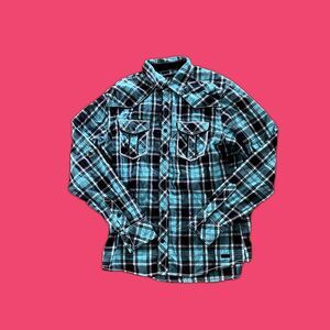 Buckle Black Mens Button-Up Blue & Black Plaid Size M Athletic Fit